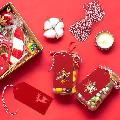 150 Pieces Christmas Paper Gift Tags Red Kraft Tags Hang Labels Christmas Tree Snowflake Reindeer Design with 30 Meters Twine for Christmas DIY Wrapping Favor Holiday Present