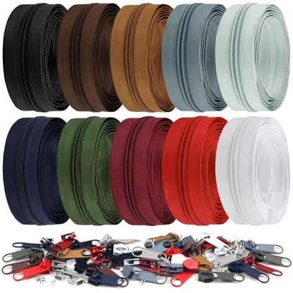22.2 Yards 20 m 10 Pieces Assorted Colors #5 Nylon Coil Zippers