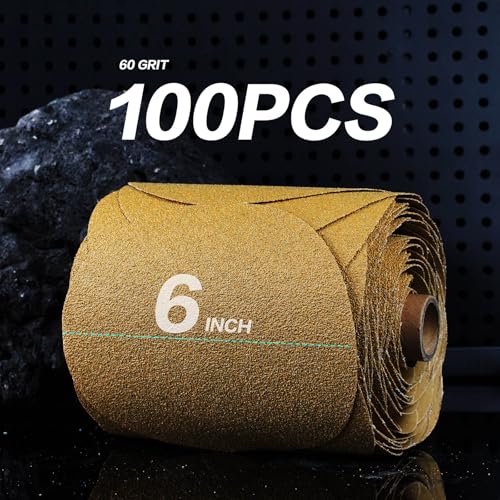 PSA Sanding Discs 6 Inch Adhesive Backed Sandpaper 100 Pack 60 Grit Self Adhesive Sanding Discs for DA Sander Self Stick for Wood (100 Count)