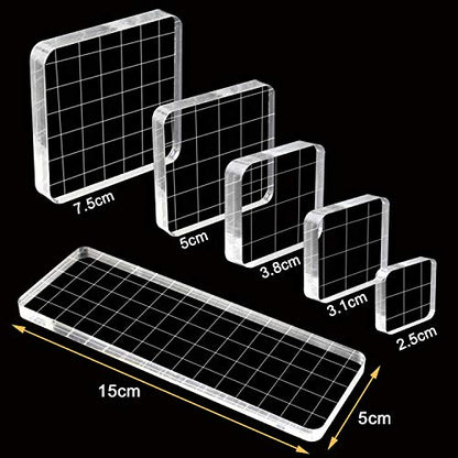 6 Pieces Stamp Blocks Acrylic Clear Stamping Blocks Tools with Grid Lines for Scrapbooking Crafts Making (6 Count)
