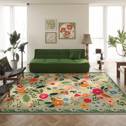 Area Rugs 8x10 Rug for Living Room Clearance Washable Boho Area Rug Non Slip Floral Vintage Low Pile Large Rug for Living Room