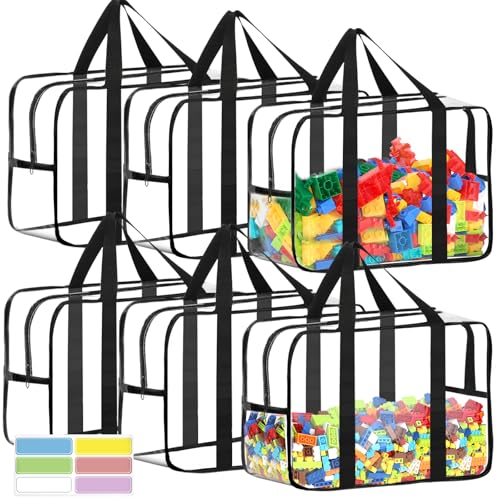 6 Pcs XXL Toy Storage Bags with Labels Reusable Clear Toy Organizer (6 Count)