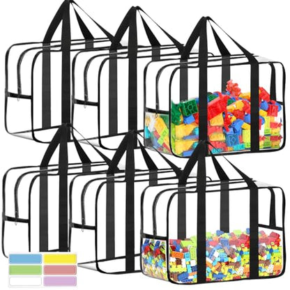 6 Pcs XXL Toy Storage Bags with Labels Reusable Clear Toy Organizer (6 Count)