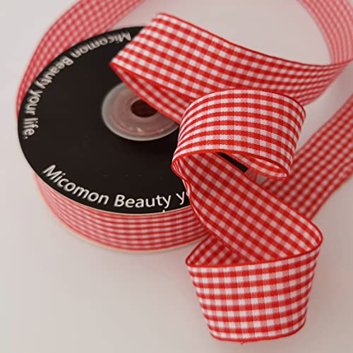 1 Inch Red and White Woven Edge Gingham Ribbon 25 Yards Each Roll 100% Polyester (75 Foot)