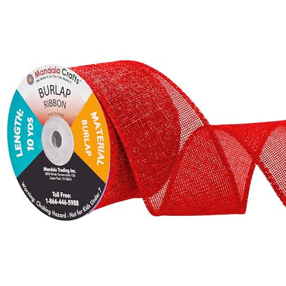 2 1 2 Inch Wide Red Burlap Ribbon for Crafts (2 Count)