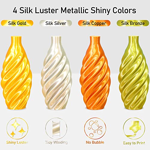 Silk Shiny PLA Filament 4 Metallic Colors 3D Printer Filament Bundle Pack (35.2 Ounce)