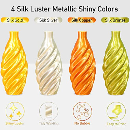 Silk Shiny PLA Filament 4 Metallic Colors 3D Printer Filament Bundle Pack (35.2 Ounce)