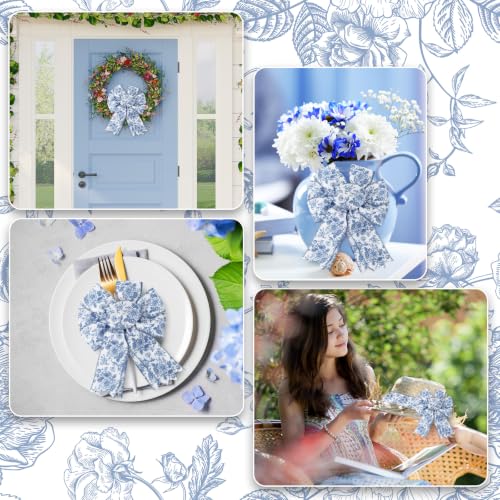 Floral Wired Edge Ribbon Vintage Flower Craft Ribbon Blue Chinoiserie Decorative Fabric Ribbons for DIY Crafts Wreath Bow Making