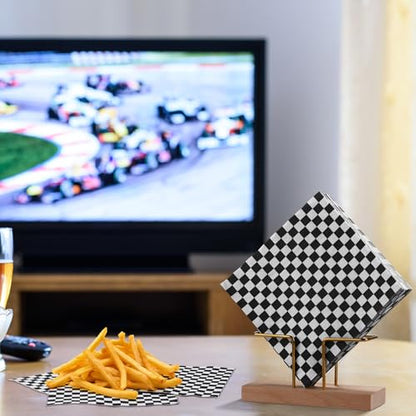 48 Pieces Race Car Paper Napkins Disposable Checkered Flag Napkin Racing Car Party Cocktail Dinner Napkin Set 13" x 13" Unfolded Tableware Napkins for Racing Party Supplies (48 Count)