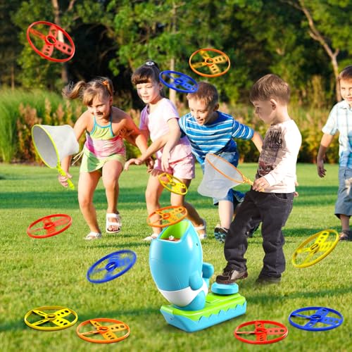 12 PCS Flying Disc Launcher Outdoor Indoor Game Toys Gifts for 3 4 5 6 7 Year Old Boys Kids (15 Count)