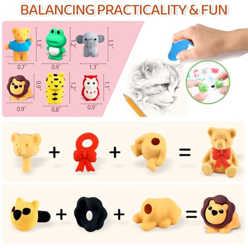 130Pcs Animal Erasers Kids Desk Pets Pencil Erasers 3D Puzzle Bulk Mini Animal Food Eraser Toys Fun Cute Eraser for Classroom Rewards (130 Count)