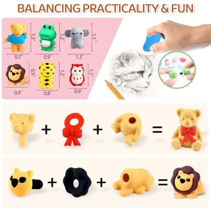 60Pcs Animal Erasers Kids Desk Pets Pencil Erasers 3D Puzzle Bulk Mini Animal Eraser Toys Fun Cute Eraser for Classroom Rewards (60 Count)