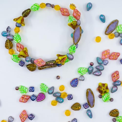1.4oz (40g) Limited Mix of Czech Glass Beads, Hand Made Set Kit, Purple Spindl Yellow Petunia Glass Beads Mix 001