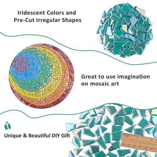 Iridescent Teal Glass Mosaic Tiles for Crafs Bulk (7.05 Ounce)