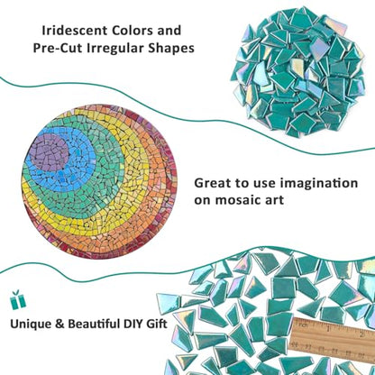 Iridescent Teal Glass Mosaic Tiles for Crafs Bulk (7.05 Ounce)