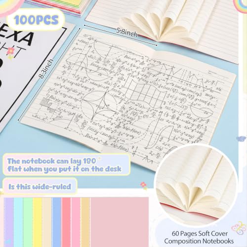100 Pack A5 Composition Notebooks 5"x8" Wide Ruled Notebook (100 Count)