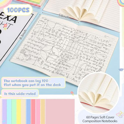 100 Pack A5 Composition Notebooks 5"x8" Wide Ruled Notebook (100 Count)