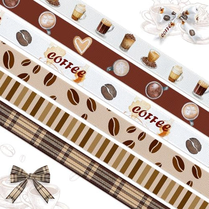 6 Rolls 18 Yards Fall Coffee Ribbons for Gift Wrapping DIY Crafts 3