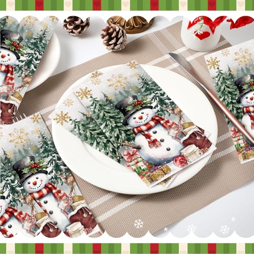 100 Pcs Christmas Guest Napkins for Decoupage 2 Ply Snowman Disposable Paper Napkins Snowflake Elk Xmas Tree Decorative Winter Christmas Cocktail Guest Hand Towel for Party Table Dinner Bathroom (100 Count)