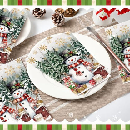 100 Pcs Christmas Guest Napkins for Decoupage 2 Ply Snowman Disposable Paper Napkins Snowflake Elk Xmas Tree Decorative Winter Christmas Cocktail Guest Hand Towel for Party Table Dinner Bathroom (100 Count)