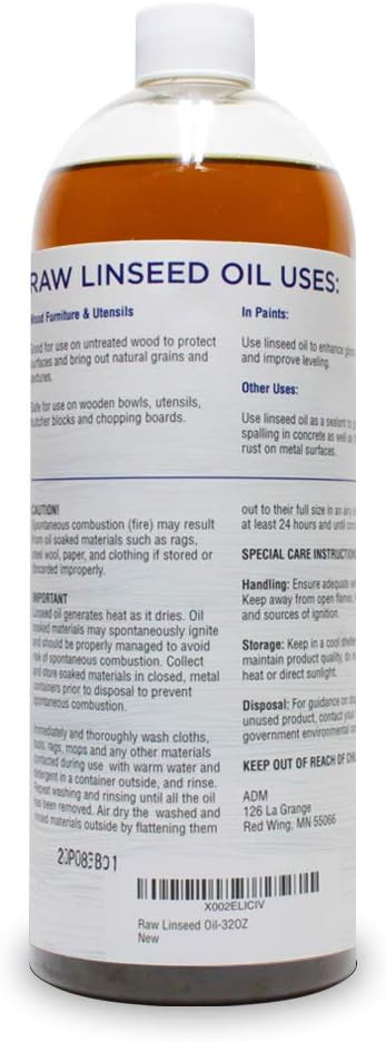 Raw Linseed Oil – Flaxseed Wood Treatment Conditioner to Rejuvenate, Restore and Condition Wood Patio Furniture, Decks to Kitchen Cutting Boards, 32 oz Bottle