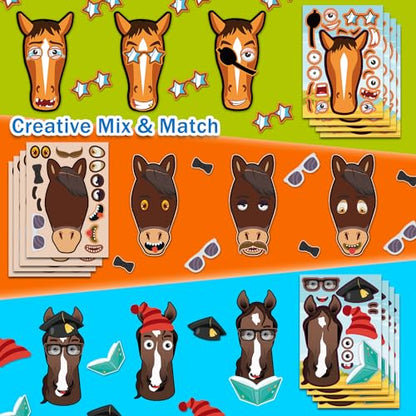48 Pcs Make A Horse Sticker Sheets Mix and Match for Kids Horse Party Favors Supplies Birthday Gifts Activity Crafts (48 Count)