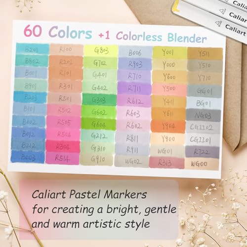 Pastel Alcohol Markers 61 Colors Fine & Chisel Dual Tip Art Markers (61 Count)