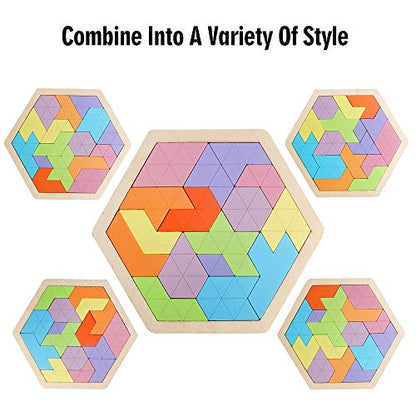 Wooden Hexagon Tangram Puzzle (14 Count)