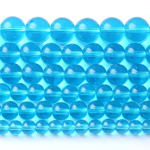 6MM Lake Blue Glass Beads Natural Gemstone Round Loose Stone Beads for Jewelry and Bracelets Making 60pcs 1 Strands 16"