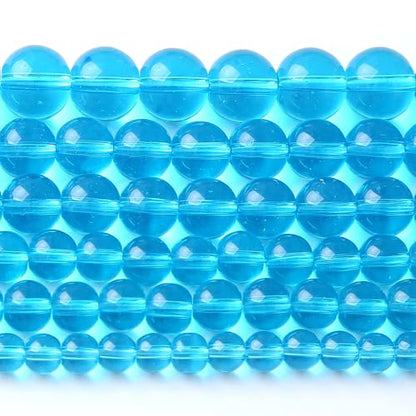6MM Lake Blue Glass Beads Natural Gemstone Round Loose Stone Beads for Jewelry and Bracelets Making 60pcs 1 Strands 16"
