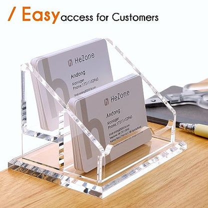Acrylic Business Card Holder For Desk Clear Business Card Display Stand 2 Tier 2 Slots Business Cards Holders for Men And Woman