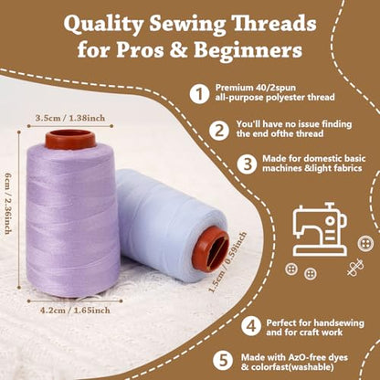 42 Colors Sewing Thread Kit All Purpose Polyester Thread Assorted Colors for Sewing Machine and Hand Stitching Use (96000 Foot)