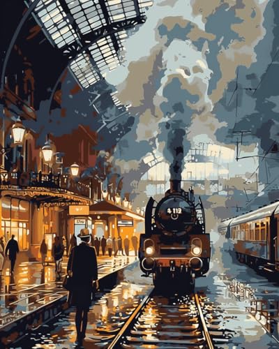 14ct Counted Cross Stitch Kits for Adults Train Station Printed Stamped Cross Stitch Patterns Kits Cross Stitch Supplies