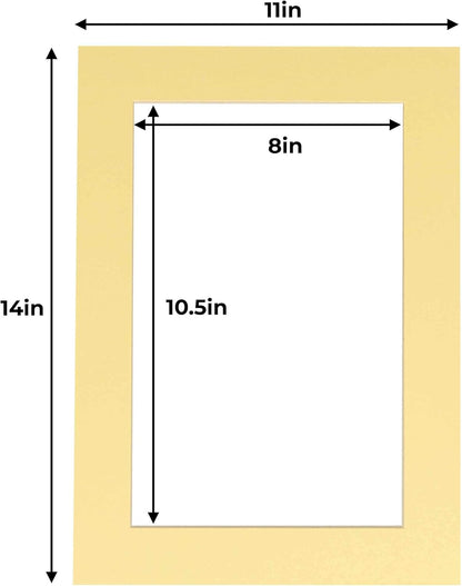 11x14 Mat for 8.5x11 Photo - Precut Soft Yellow Picture Matboard for Frames Measuring 11 x 14 Inches - Bevel Cut to Display Art 8.5 x 11 Inches - Acid Free ONE MAT with Backing Board & Clear Bag