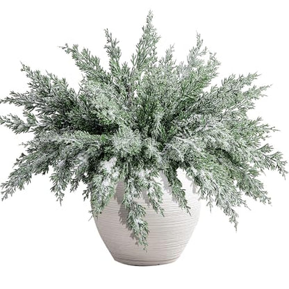 10 Pcs Artificial Christmas Snow Pine Branches Faux Xmas Decoration Sprigs (10 Count)