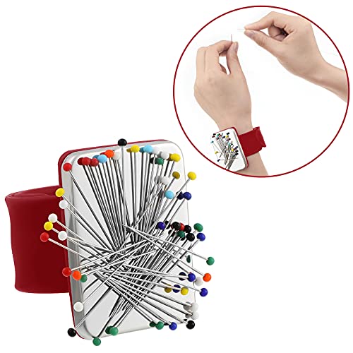 Magnetic Wrist Sewing Pincushion with 100 Pcs 1.5" Pins