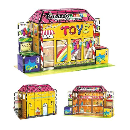 60pc Magnetic Building Block Magnet Tile Toy Shop Theme Pretend Play Construction Kit Reconfigurable Printed Structure Double (7 Count)