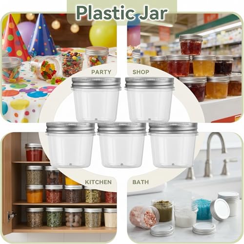 4 oz Plastic Small Mason Jars and Small Plastic Jars with Lids (20 Count)