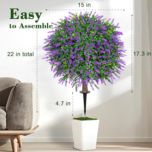 2 Pack UV Resistant Artificial Lavender Boxwood Plants Outdoor (2 Count)