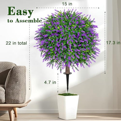 2 Pack UV Resistant Artificial Lavender Boxwood Plants Outdoor (2 Count)