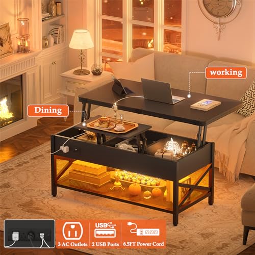 Lift Top Coffee Table with LED Light