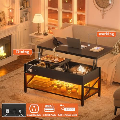 Lift Top Coffee Table with LED Light