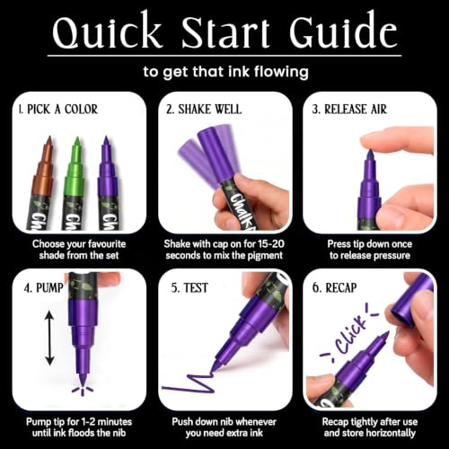 10 Extra Fine Tip Metallic Chalk Markers for Blackboard