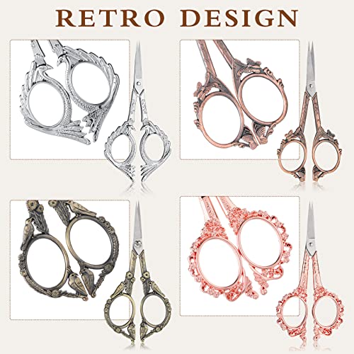 4 Pcs Sewing Embroidery Scissors with Artificial Leather Cover Sewing Stainless Vintage Embroidery Scissors for DIY Needlework Art Manual Handicraft