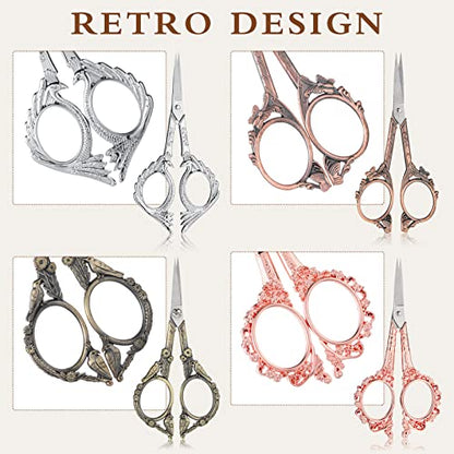 4 Pcs Sewing Embroidery Scissors with Artificial Leather Cover Sewing Stainless Vintage Embroidery Scissors for DIY Needlework Art Manual Handicraft