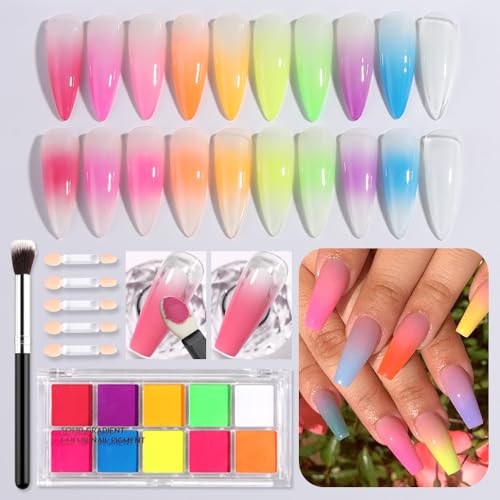 10 Colors Neon Phosphor Solid Nail Powder Palette (3.45 Ounce)