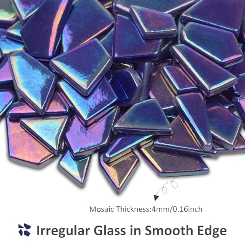 Iridescent Cobalt Blue Glass Mosaic Tiles for Crafs Bulk (7.05 Ounce)