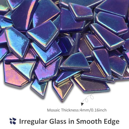Iridescent Cobalt Blue Glass Mosaic Tiles for Crafs Bulk (7.05 Ounce)