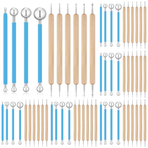6 Sets Dot Painting Tools 60 Pcs Clay Pottery Modeling Metal Embossing Tools Ceramic Clay Dotting Supplies for Painting Mandalas Pottery Art Rock