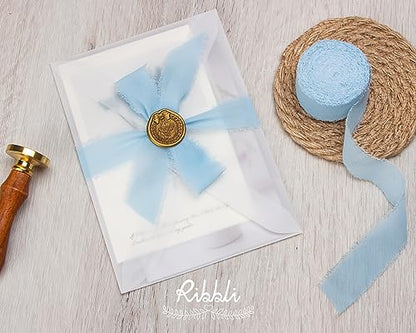 Baby Blue Chiffon Ribbon 1 Inch x 20 Yard Handmade Fringe Chiffon Silk Ribbon Blue Ribbon for Gifts Wrapping (60 Foot)